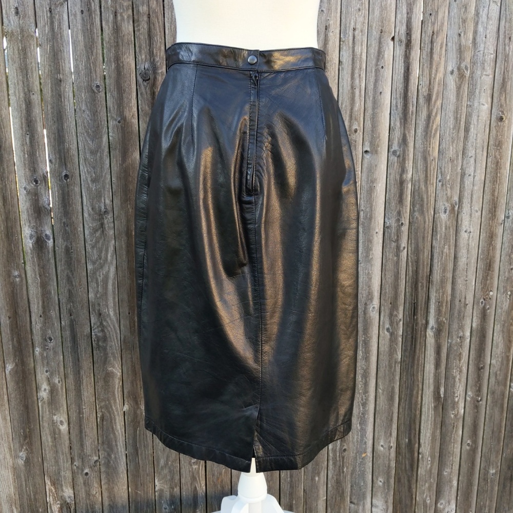 Morgan Taylor Vintage Black Leather Skirt Size 10 - Picture 3 of 5